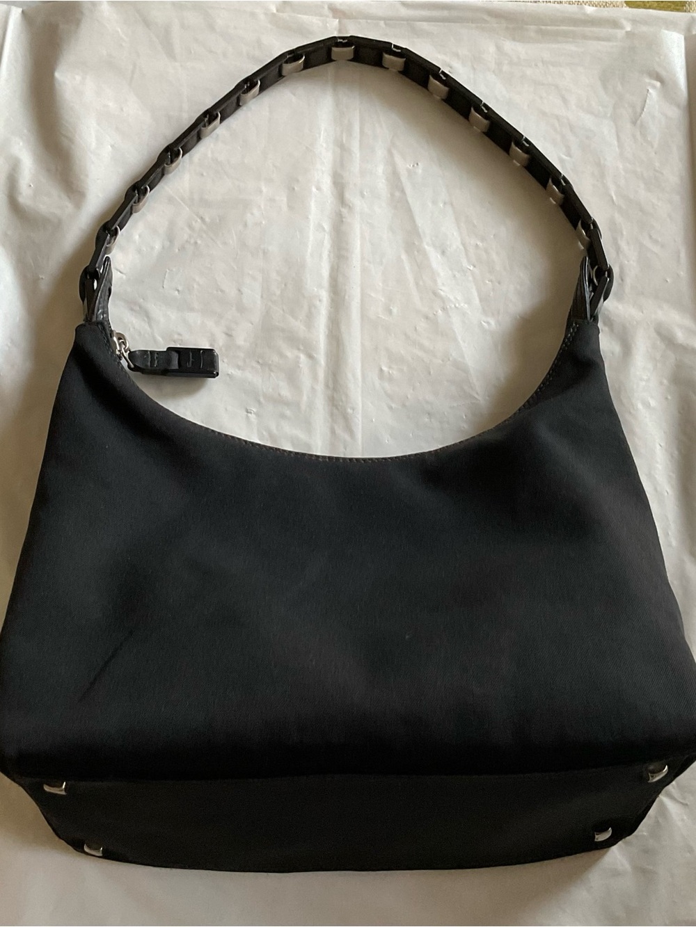 Salvatore Ferragamo VARA Black Canvas Chain Link Vintage Shoulder Bag